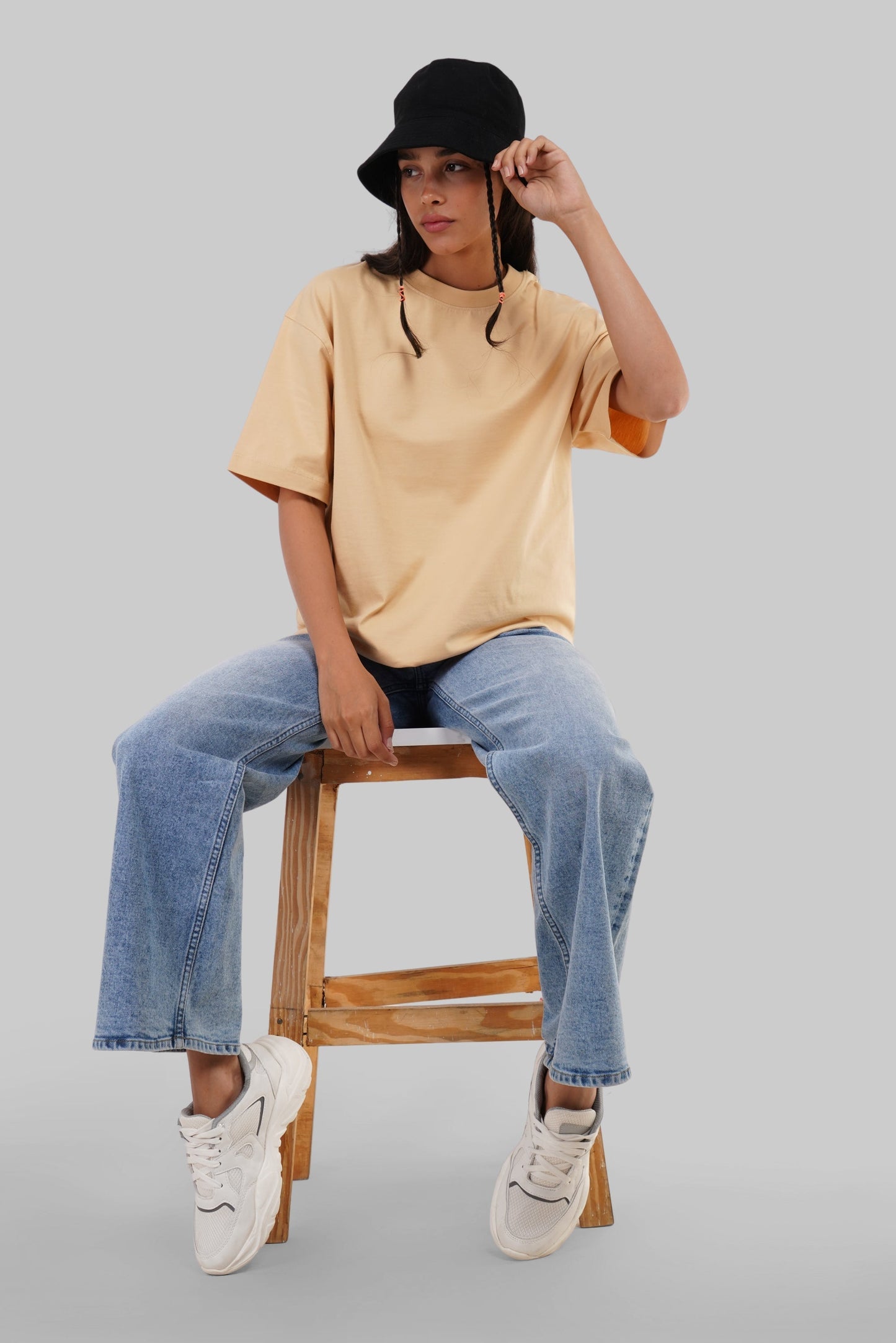 Tropical Vacation Beige Oversized Fit T-Shirt Women
