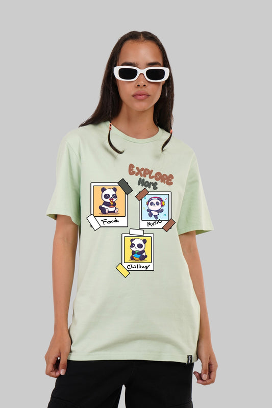 Cute Panda Style Light Green Boyfriend Fit T-Shirt Women
