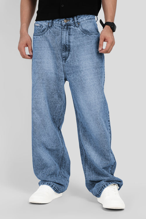 Light Blue Mid Rise Men's Baggy Jeans