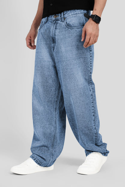 Light Blue Mid Rise Men's Baggy Jeans
