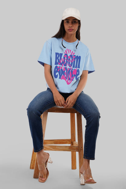 Bloom Evolve Sky Blue Boyfriend Fit T-Shirt Women