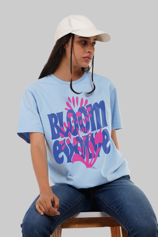 Bloom Evolve Sky Blue Boyfriend Fit T-Shirt Women