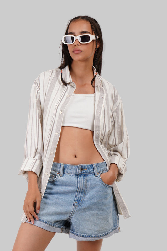 Light Brown Striped Textured Shirt