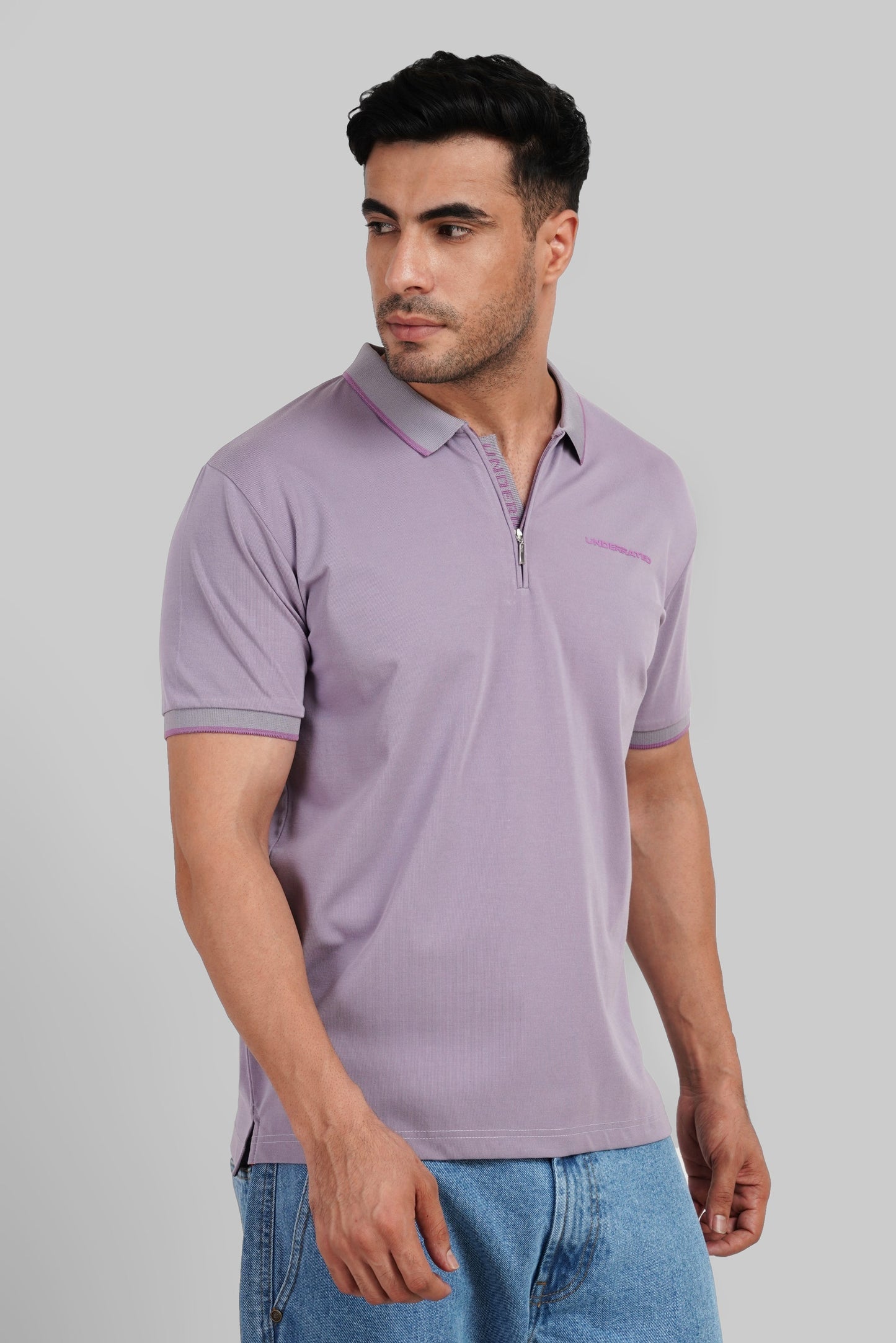 Men's Polo Neck T-shirt Combo - Pack of 2 Solid Essentials Lavender and White