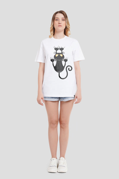 Black Cat White Boyfriend Fit T-Shirt Women