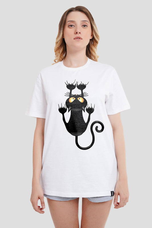 Black Cat White Boyfriend Fit T-Shirt Women