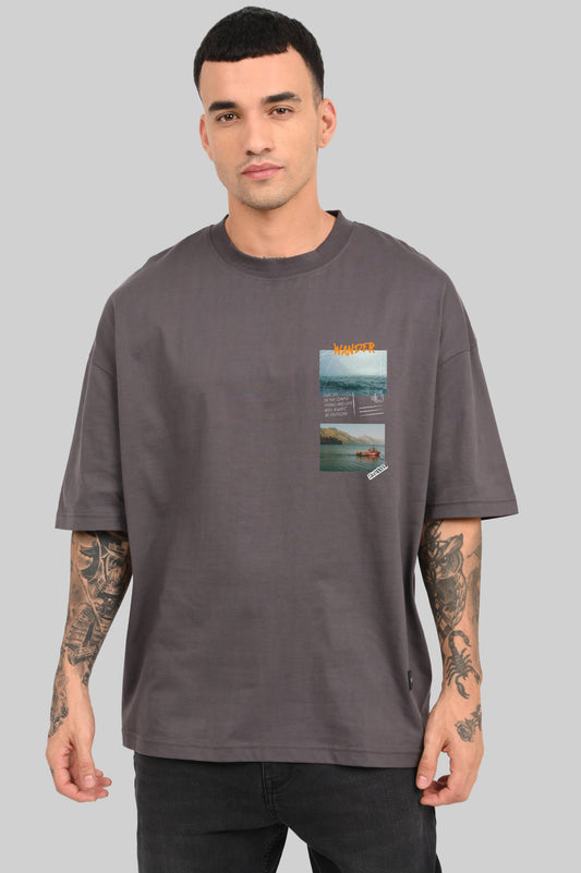 Wander Postcard Dark Grey Baggy Fit T-Shirt Men