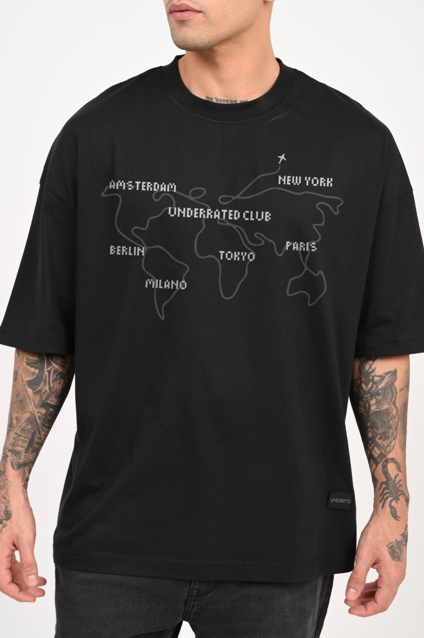 World Map Travel Black Baggy Fit T-Shirt Men