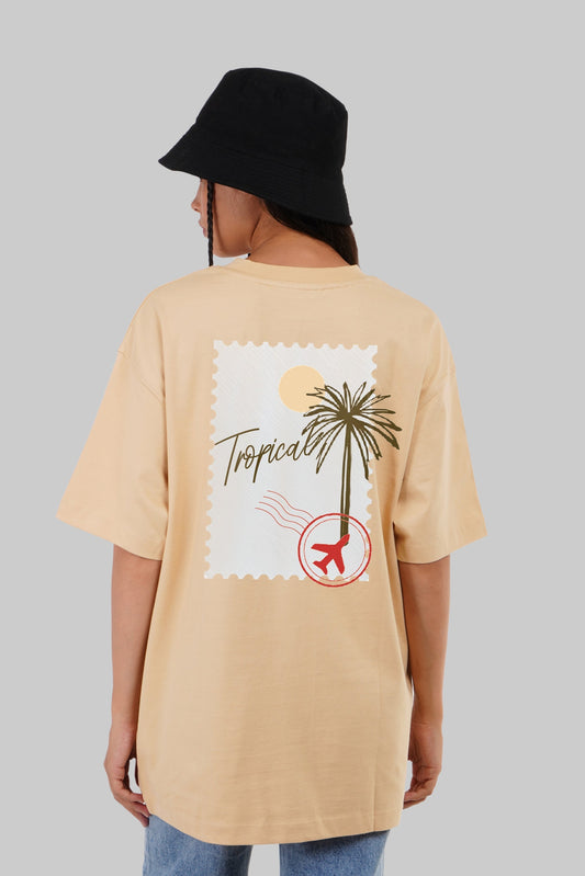 Tropical Vacation Beige Oversized Fit T-Shirt Women