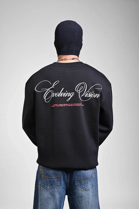 Black Oversized Embroidered Sweatshirt