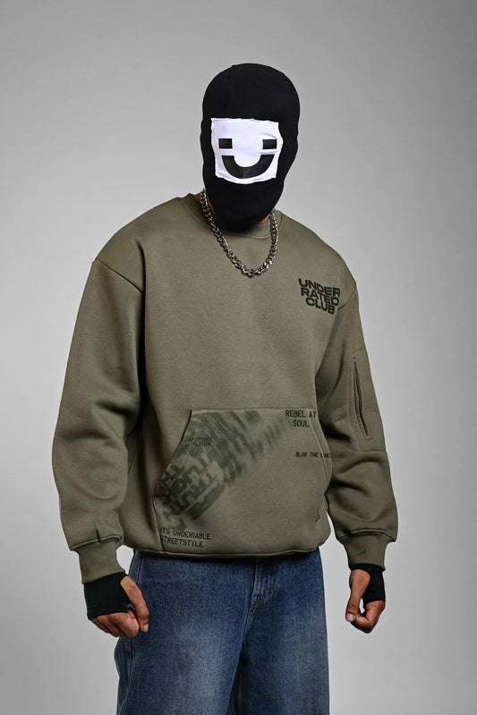 Olive Oversized Front Pocket Sweatshirt
