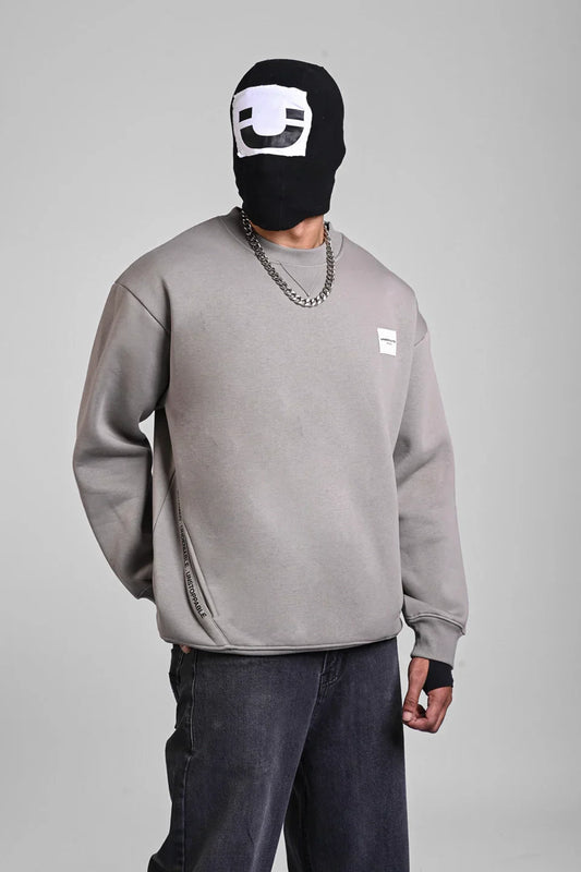 Grey Oversized Cross Pocket Sweatshirt