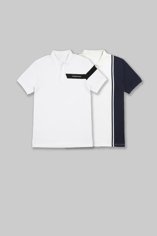 Pack of 2 Men's Polo T-shirt combo - Colourblocked White /White