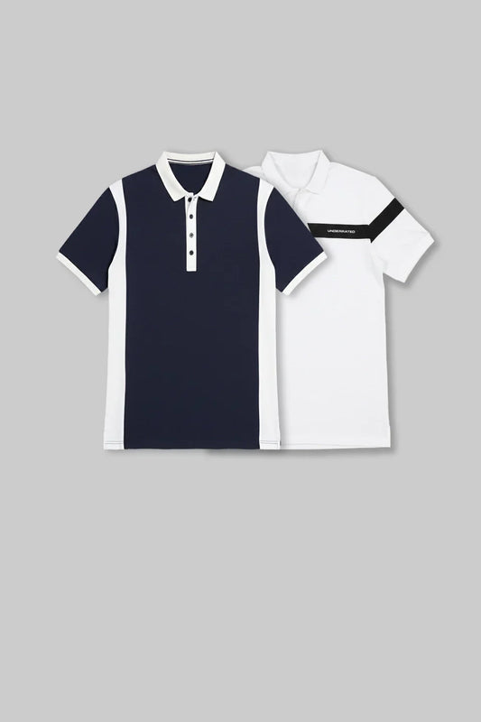 Pack of 2 Men's Polo T-shirt combo -White/ Colourblocked Navy