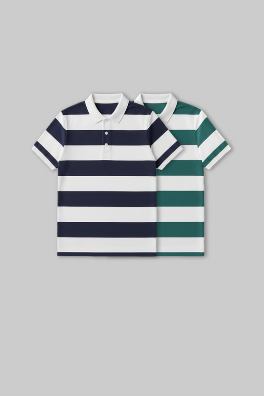 Pack of 2 Rugby Polo T-shirt combo - Black/ Green