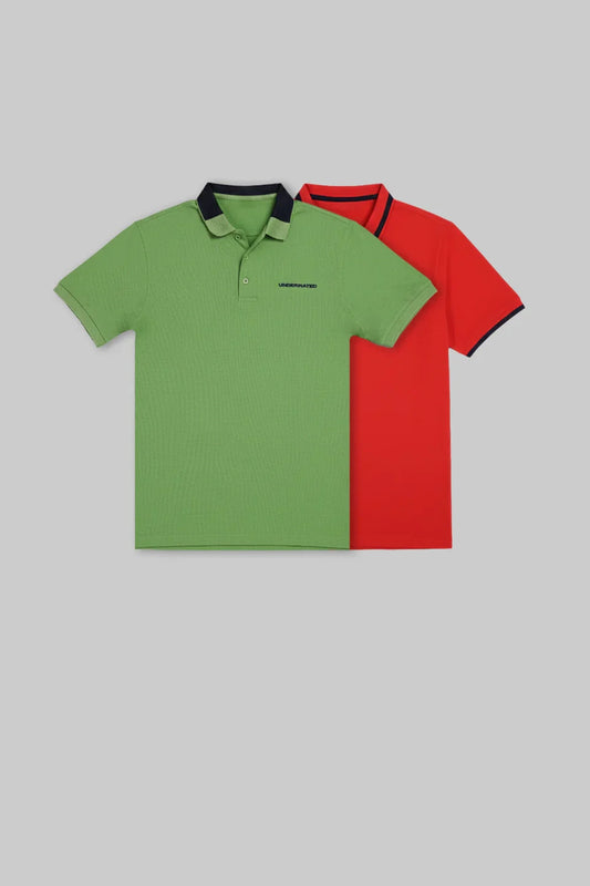Pack of 2 Men's Polo T-shirt combo - Red/ Green