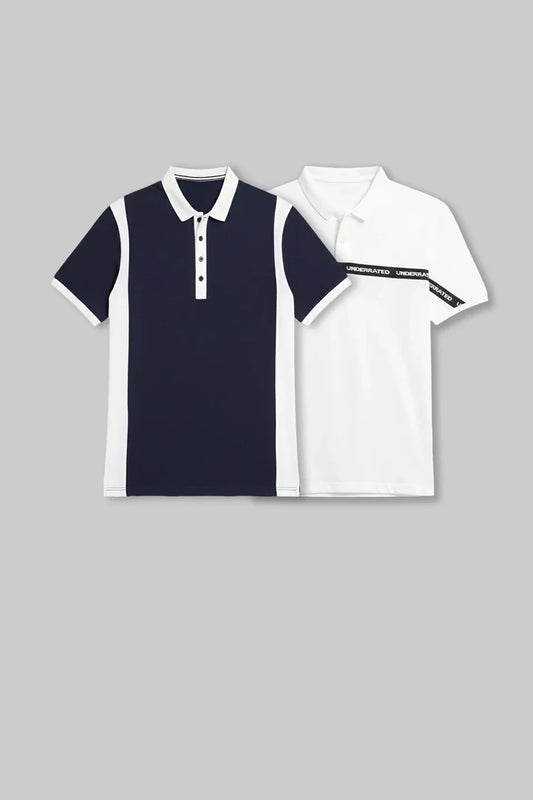 Pack of 2 Men's Polo T-shirt combo - White/Navy/White