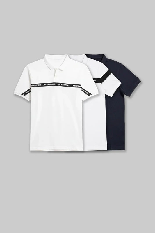 Pack of 3 Polo T-shirt combo - Navy/Colourblocked Whites