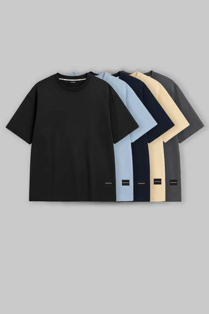 Pack of 5 Oversized Fit T-shirts - Black/Blue/Navy/Beige/Grey