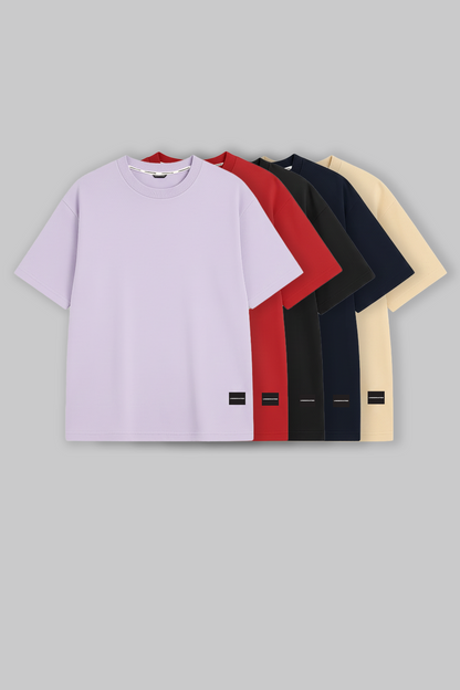 Pack of 5 Oversized Fit T-shirts - Lilac/Red/Black/Navy/Beige