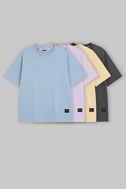 Pack of 4 Oversized Fit T-shirts - Blue/Lilac/Beige/Grey