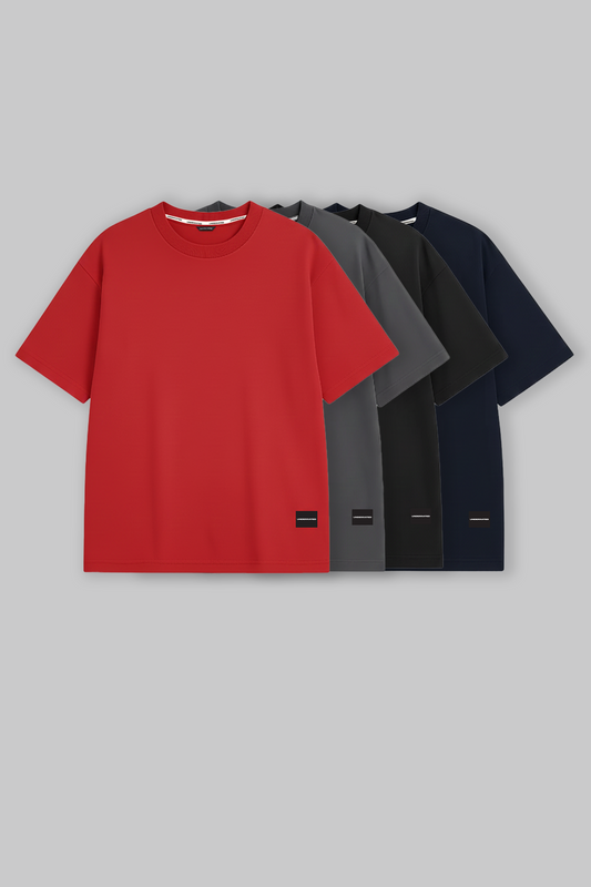 Pack of 4 Oversized Fit T-shirts - Red/Grey/Black/Navy
