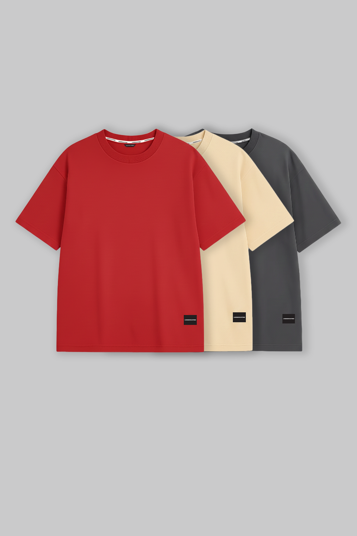 Pack of 3 Oversized Fit T-shirts - Red/Beige/Grey