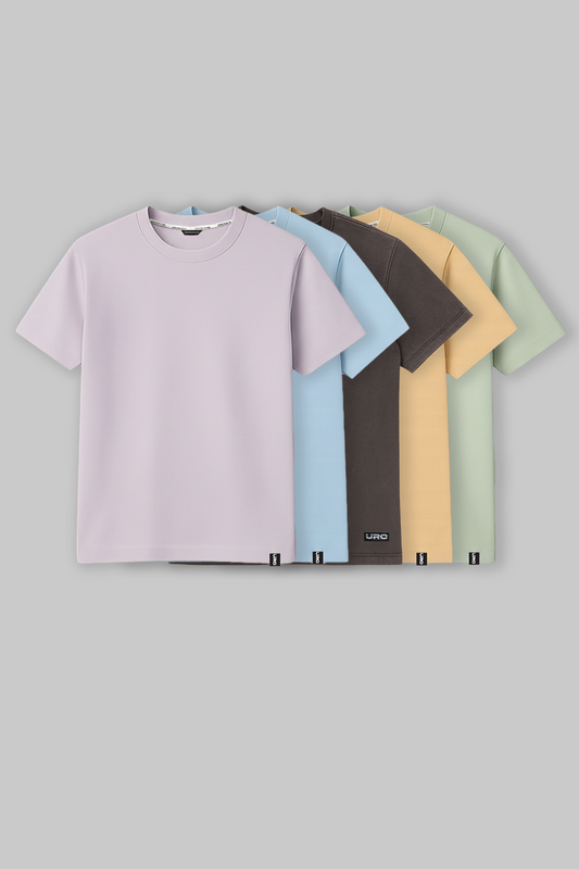 Pack of 5 Regular Fit T-shirts - Lilac/Blue/Black/Beige/Green