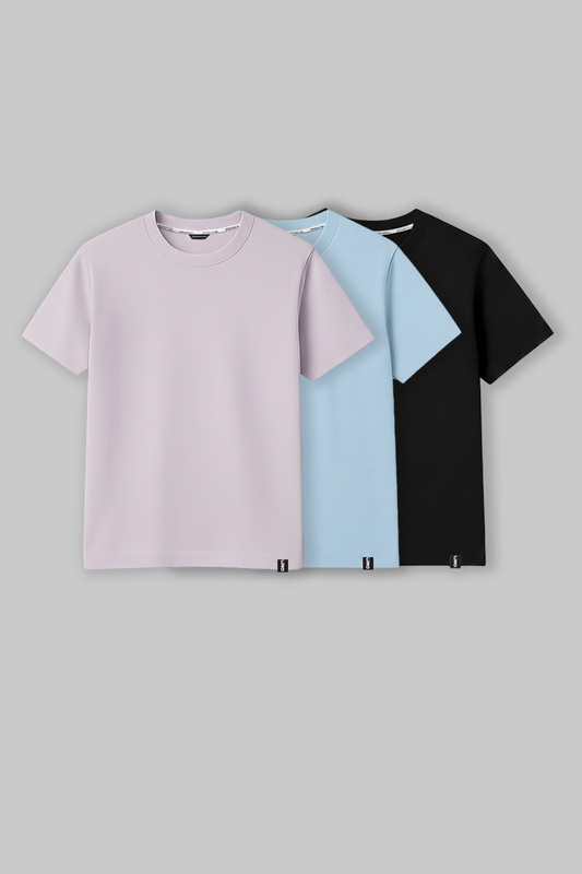 Pack of 3 Regular Fit T-shirts - Lilac/Blue/Black