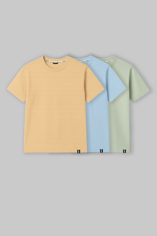 Pack of 3 Regular Fit T-shirts - Beige/Blue/Green