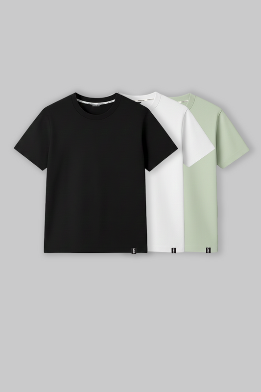 Pack of 3 Regular Fit T-shirts - Black/White/Green