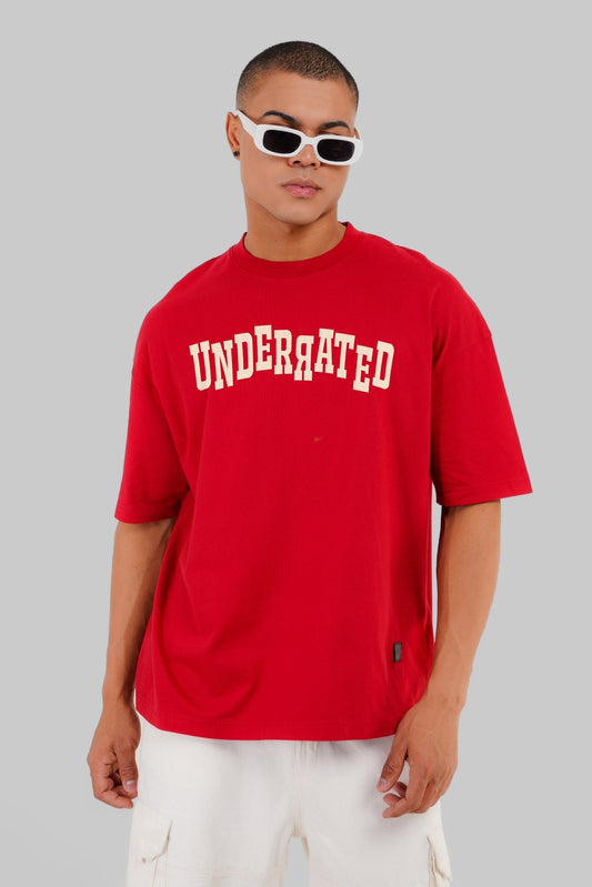 Underrated Typo 32 Red Baggy Fit T-Shirt Men