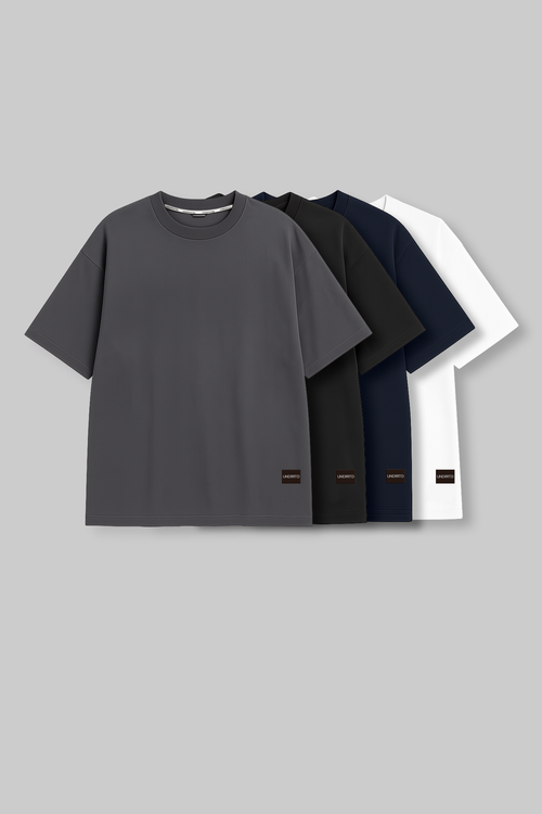 Pack of 4 Baggy T-shirts - Grey/Black/Navy/White