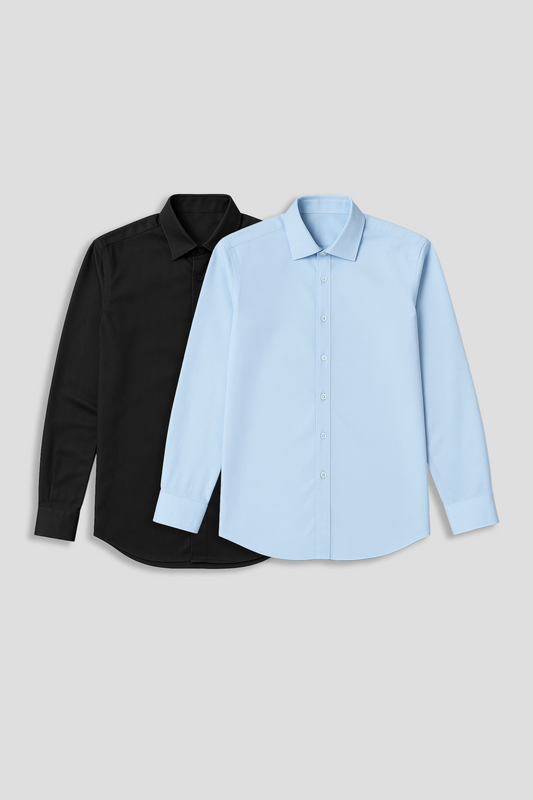 Pack of 2 Slim Fit Men's Shirt Combo - Black/ Blue