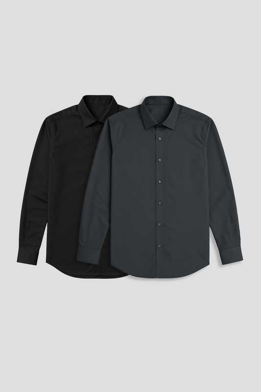 Pack of 2 Slim Fit Men's Shirt Combo - Black/ Grey
