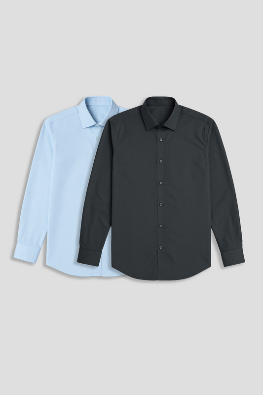Pack of 2 Slim Fit Men's Shirt Combo - Blue/ Grey