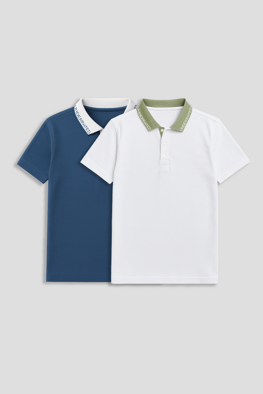 Men's Polo Neck T-shirt Combo - Pack of 2 Underrated Essentials - Blue and White