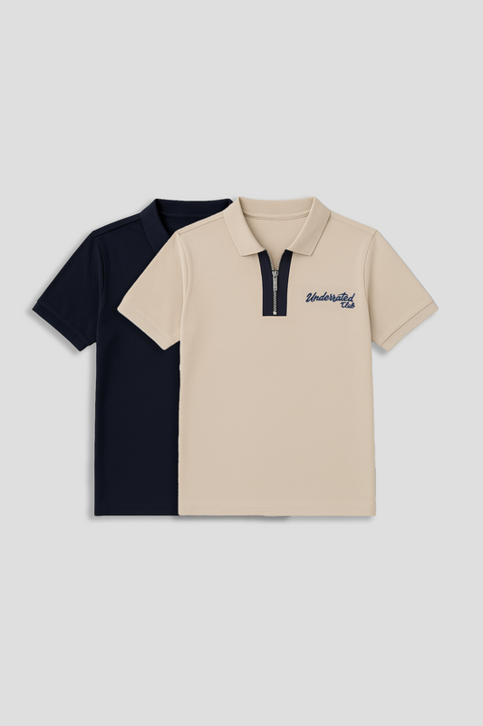 Men's Polo Neck T-shirt Combo - Pack of 2 Underrated Essentials - Beige and Navy