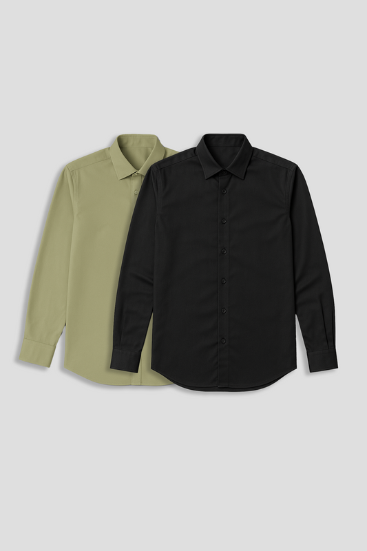 Pack of 2 Slim Fit Men's Shirt Combo -  Black/ Green