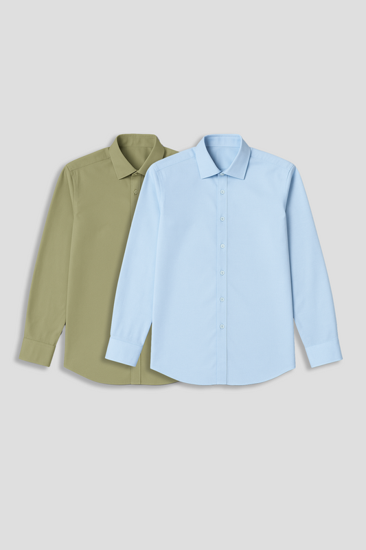 Pack of 2 Slim Fit Men's Shirt Combo - Blue/Green