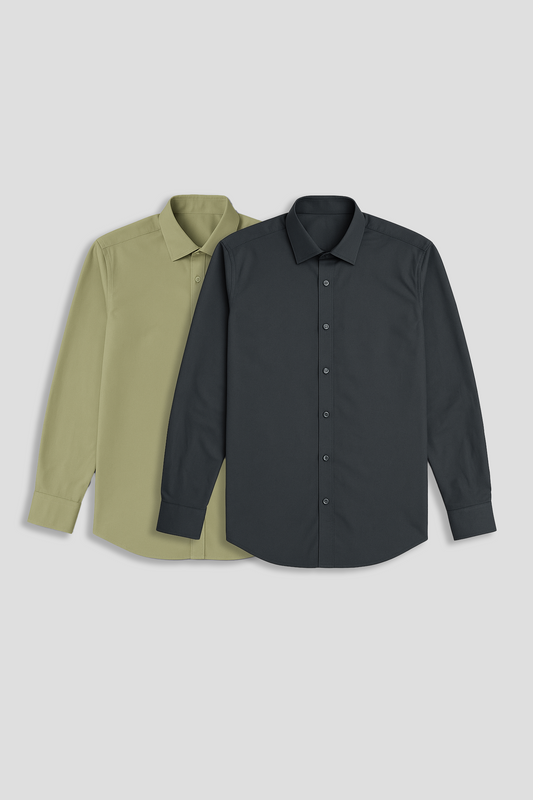 Pack of 2 Slim Fit Men's Shirt Combo - Grey/ Green