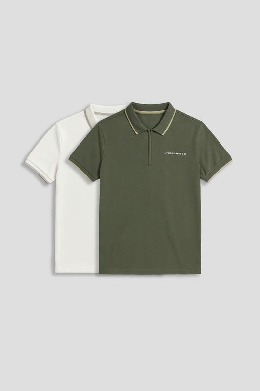 Men's Polo Neck T-shirt Combo - Pack of 2 Solid Essentials Green and White