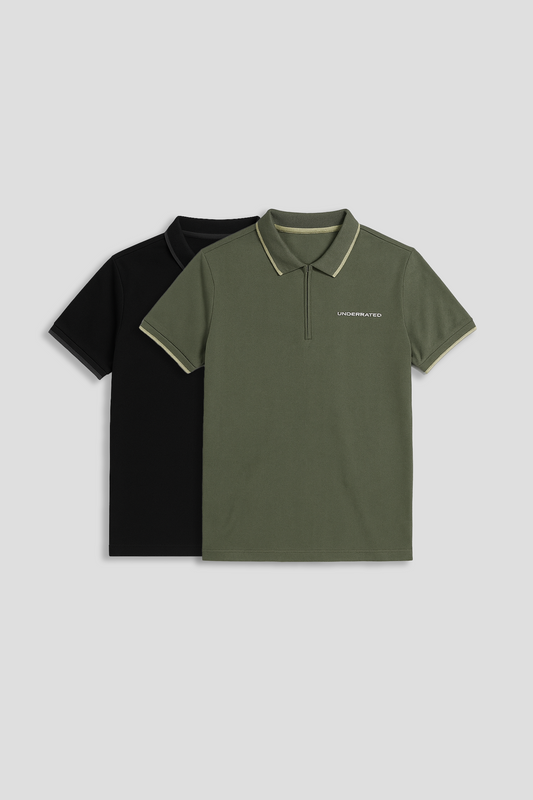 Men's Polo Neck T-shirt Combo - Pack of 2 Solid Essentials Black and Green