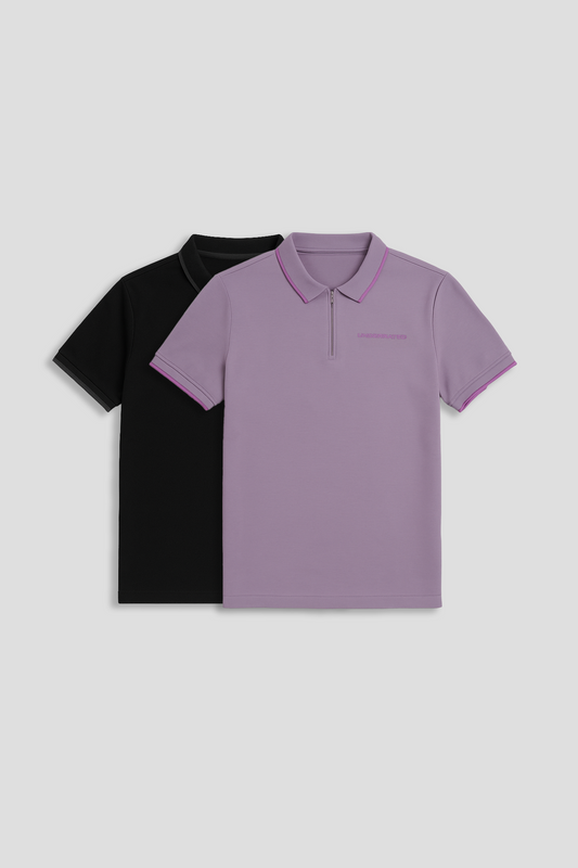 Men's Polo Neck T-shirt Combo - Pack of 2 Solid Essentials Black and Lavender