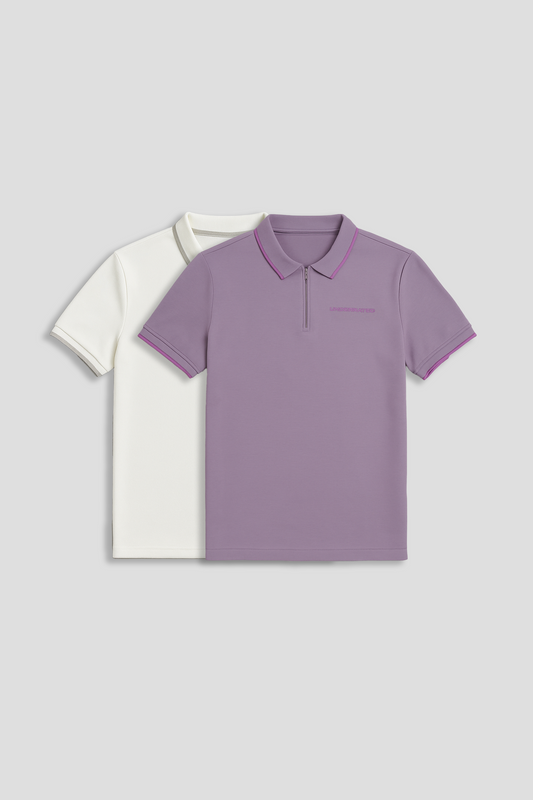 Men's Polo Neck T-shirt Combo - Pack of 2 Solid Essentials Lavender and White