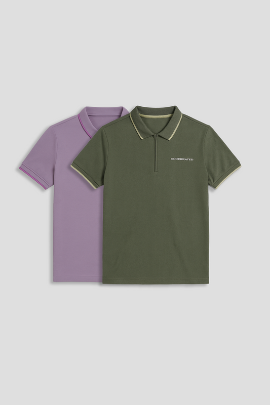 Men's Polo Neck T-shirt Combo - Pack of 2 Solid Essentials Green and Lavender