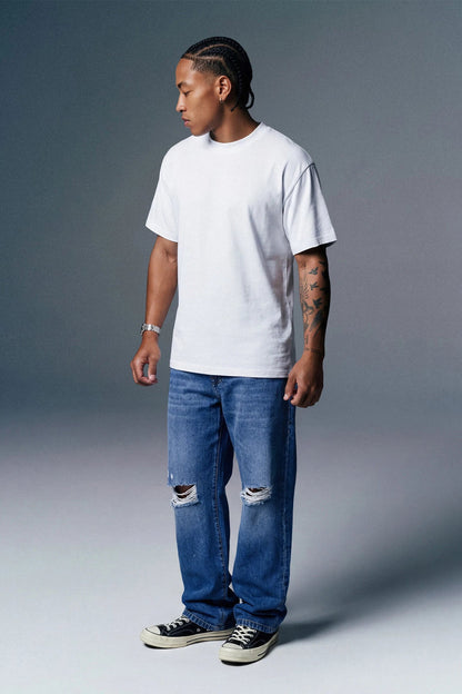 Blue Mid Rise Distressed Men's Relaxed Jeans
