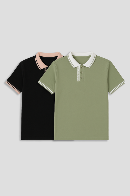 Men's Polo Neck T-shirt Combo - Pack of 2 Underrated Essentials - Black and Green