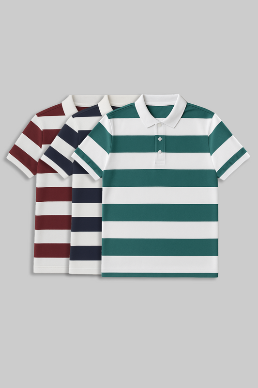Pack of 3 - Striped Polo Neck T-shirt Combo for Men
