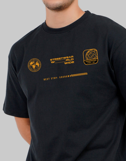 Next Stop Unknown Black Oversized Fit T-Shirt Men